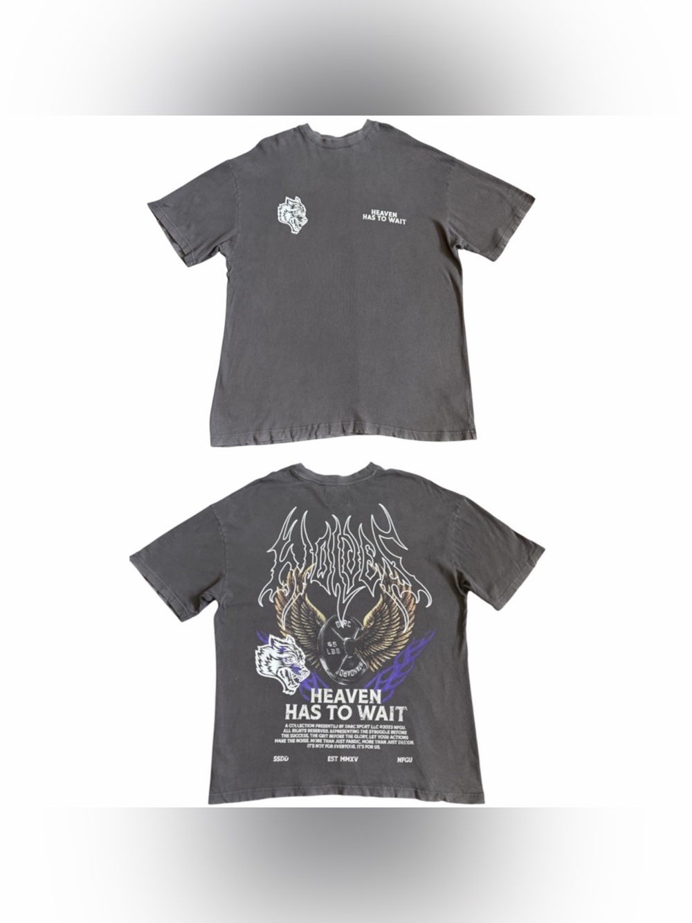 Darc Sport Wolves Men’s Heaven Has To Wait Oversized T Shirt Sz L Faded Black